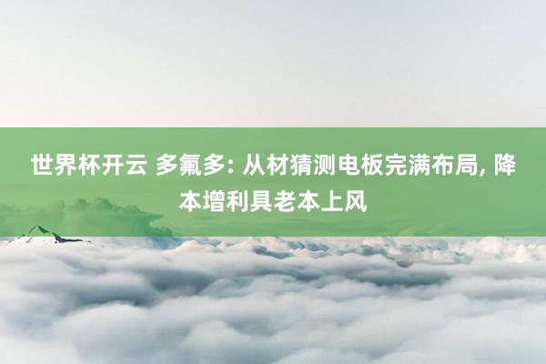 世界杯开云 多氟多: 从材猜测电板完满布局， 降本增利具老本上风