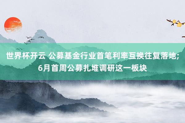 世界杯开云 公募基金行业首笔利率互换往复落地;6月首周公募扎堆调研这一板块