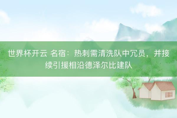 世界杯开云 名宿：热刺需清洗队中冗员，并接续引援相沿德泽尔比建队