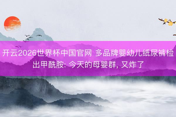 开云2026世界杯中国官网 多品牌婴幼儿纸尿裤检出甲酰胺: 今天的母婴群， 又炸了